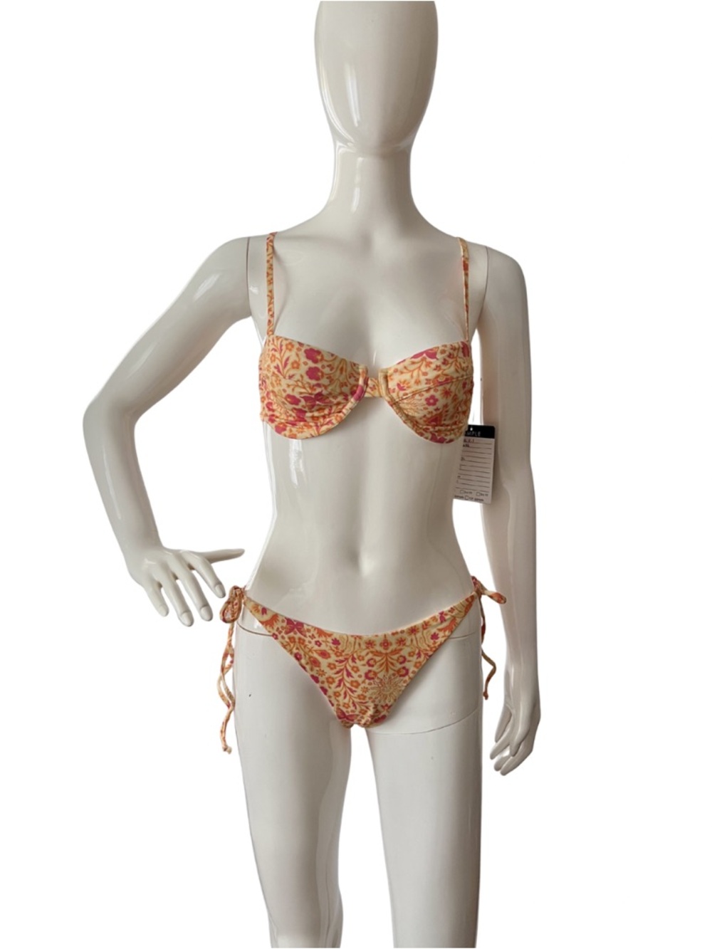 Urban Outfitters Peach and Pink Floral Underwire Tie-Side Bikini Set_ Size M